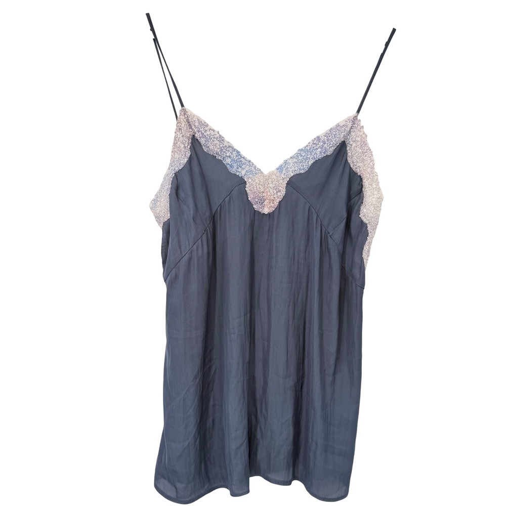 Zara Camisole Top Woman S Blue Sequin Trim V-Neck Spaghetti Strap Party Glam